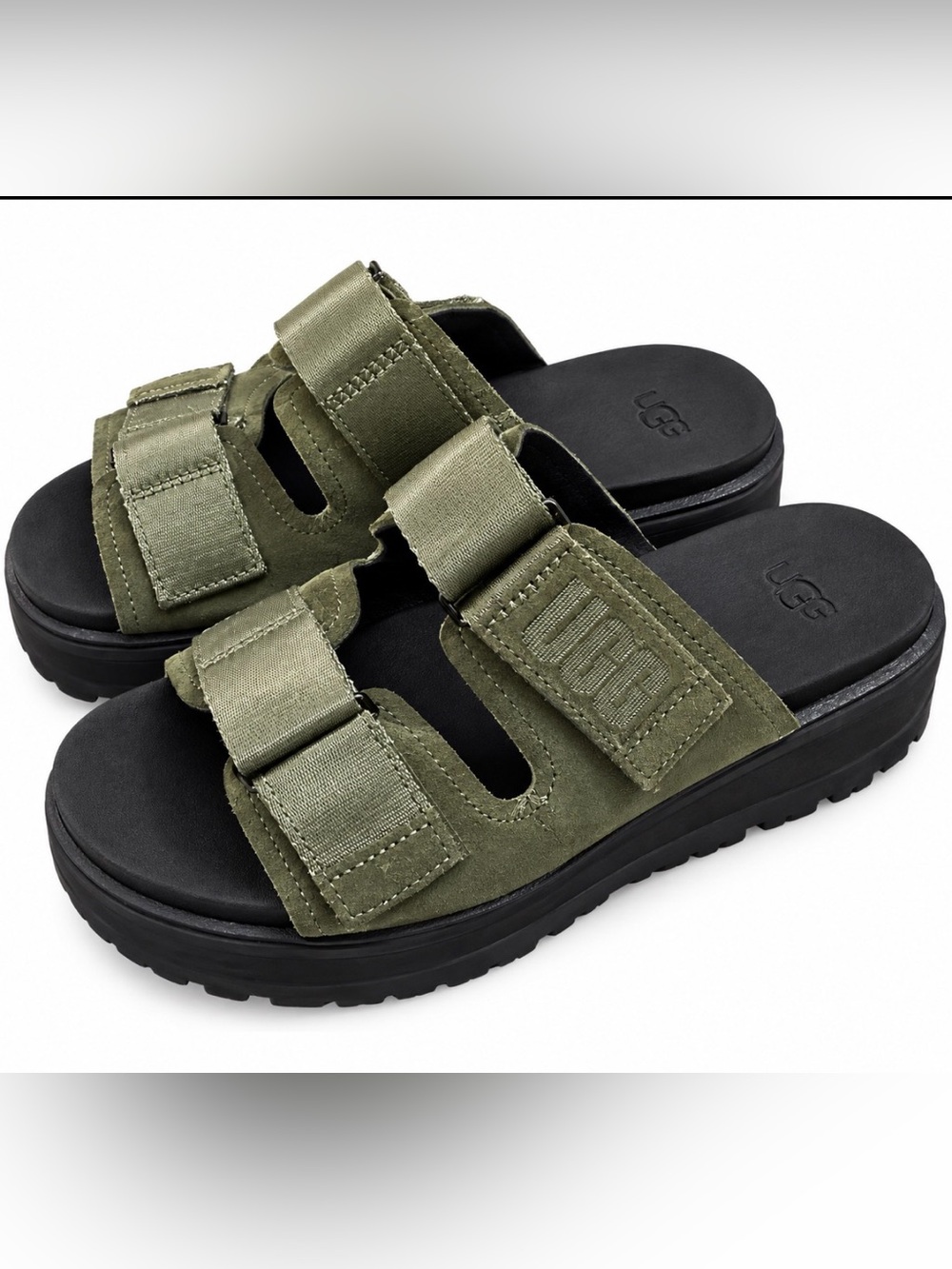 UGG Olive Green Dual-Strap Slide Sandals with Black Footbed